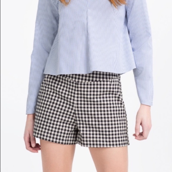 Zara Gingham Black & White Plaid Check High-Waisted Shorts NWOT - Picture 2 of 6